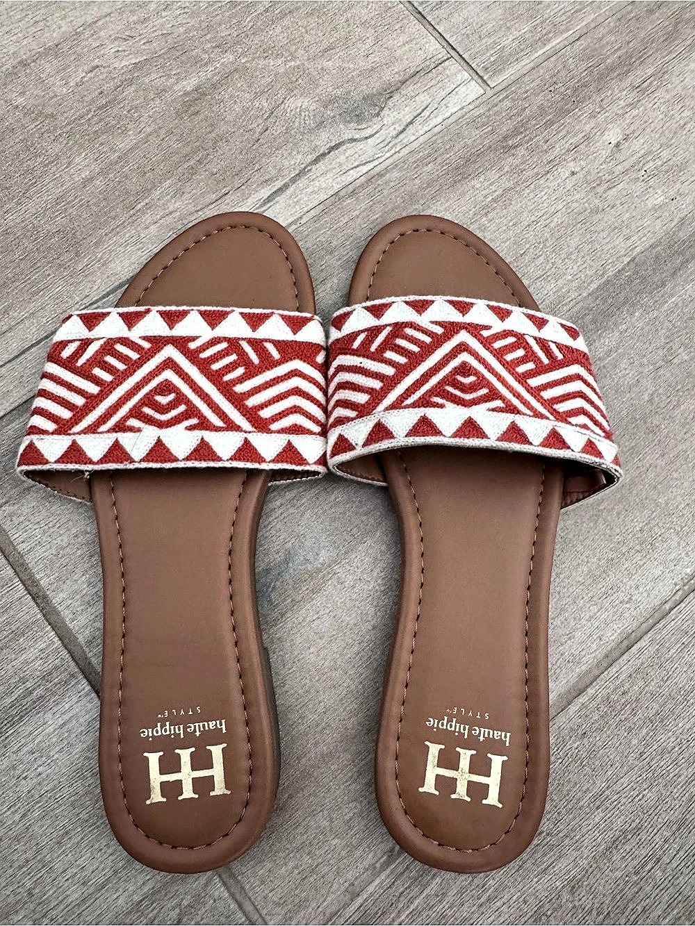 Haute Hippie Women's Geometric Slide Sandals in Brown & Red